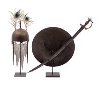 A Persian Khula Khud Helmet with Shield and Sword