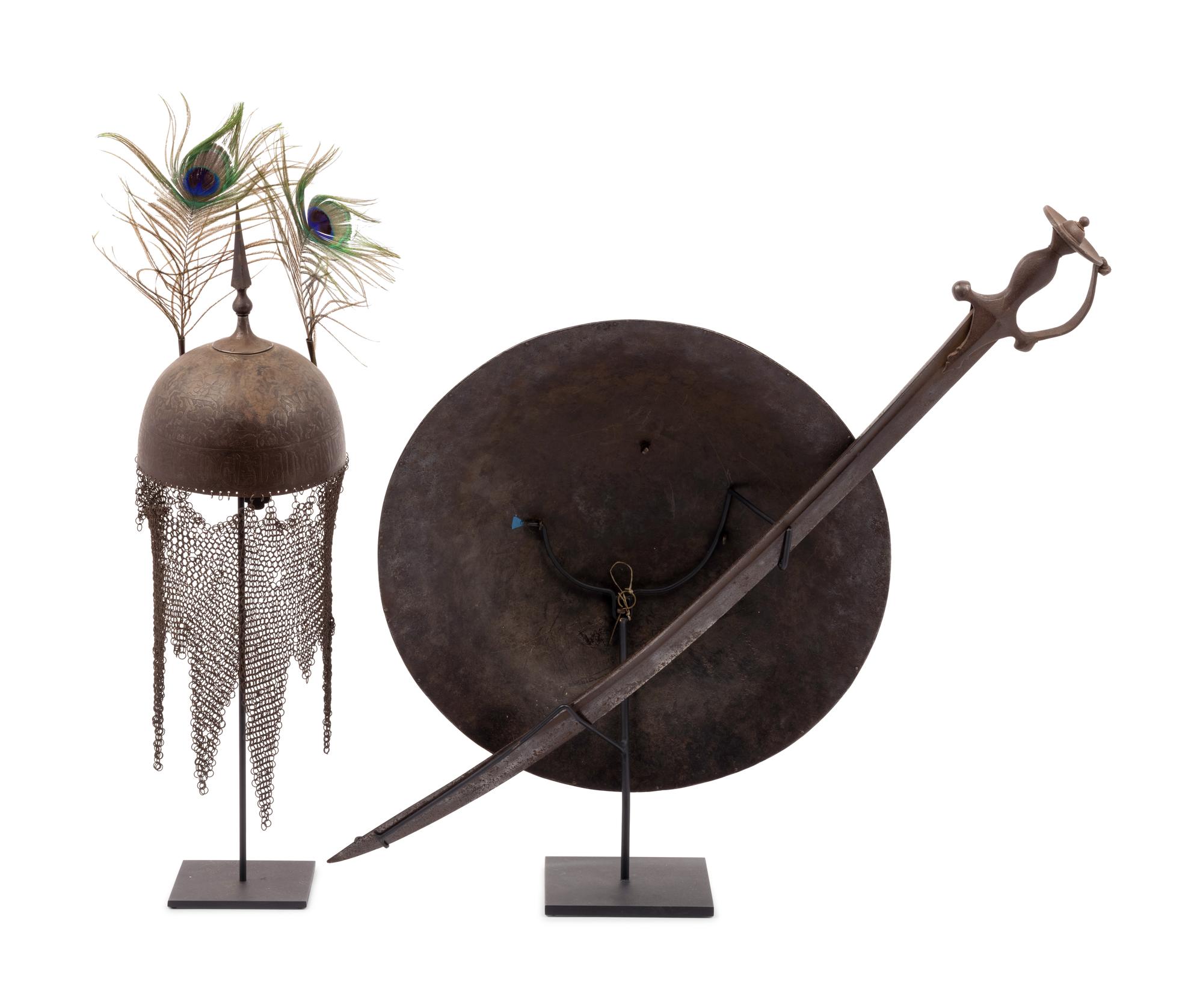 A Persian Khula Khud Helmet with Shield and Sword