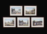 A group of five Chinese Export paintings depicting the manufacture of tea, first part 19th century 製茶圖一組五幅 十九世紀初