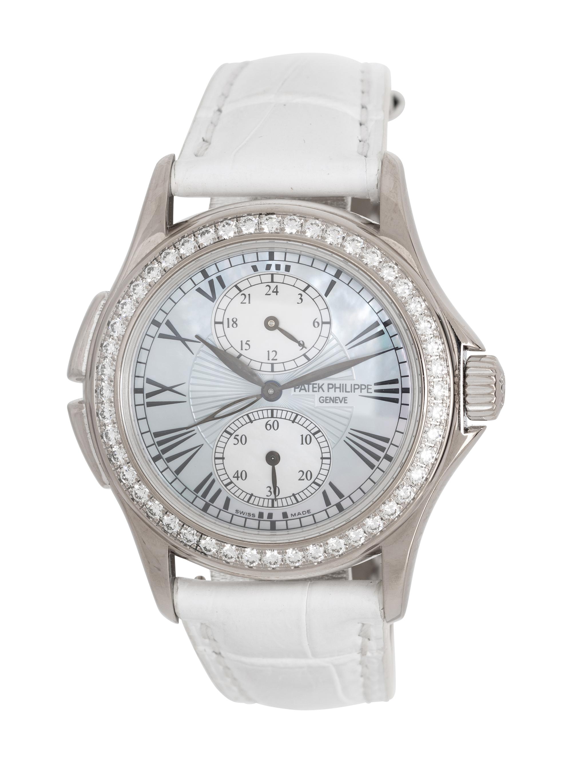 PATEK PHILIPPE, REF. 4934G 18K WHITE GOLD, MOTHER-OF-PEARL AND DIAMOND 'CALATRAVA' 'TRAVEL TIME' WATCH, WITH PATEK EXTRACT