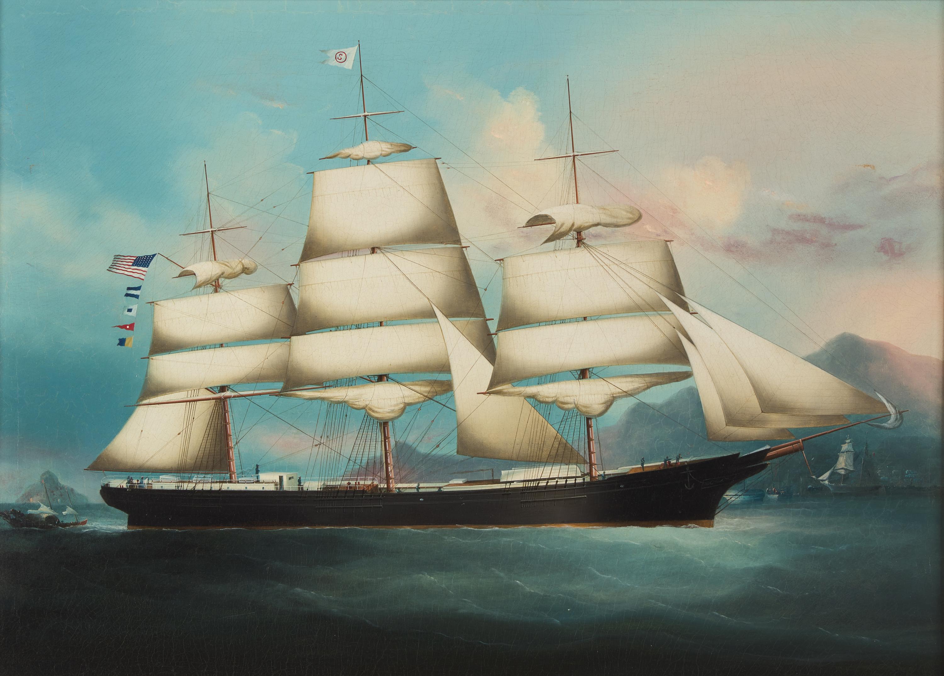 Chinese Export School 19th Century, A Portrait of the Ship "Annie H. Smith" in the Port of Hong Kong