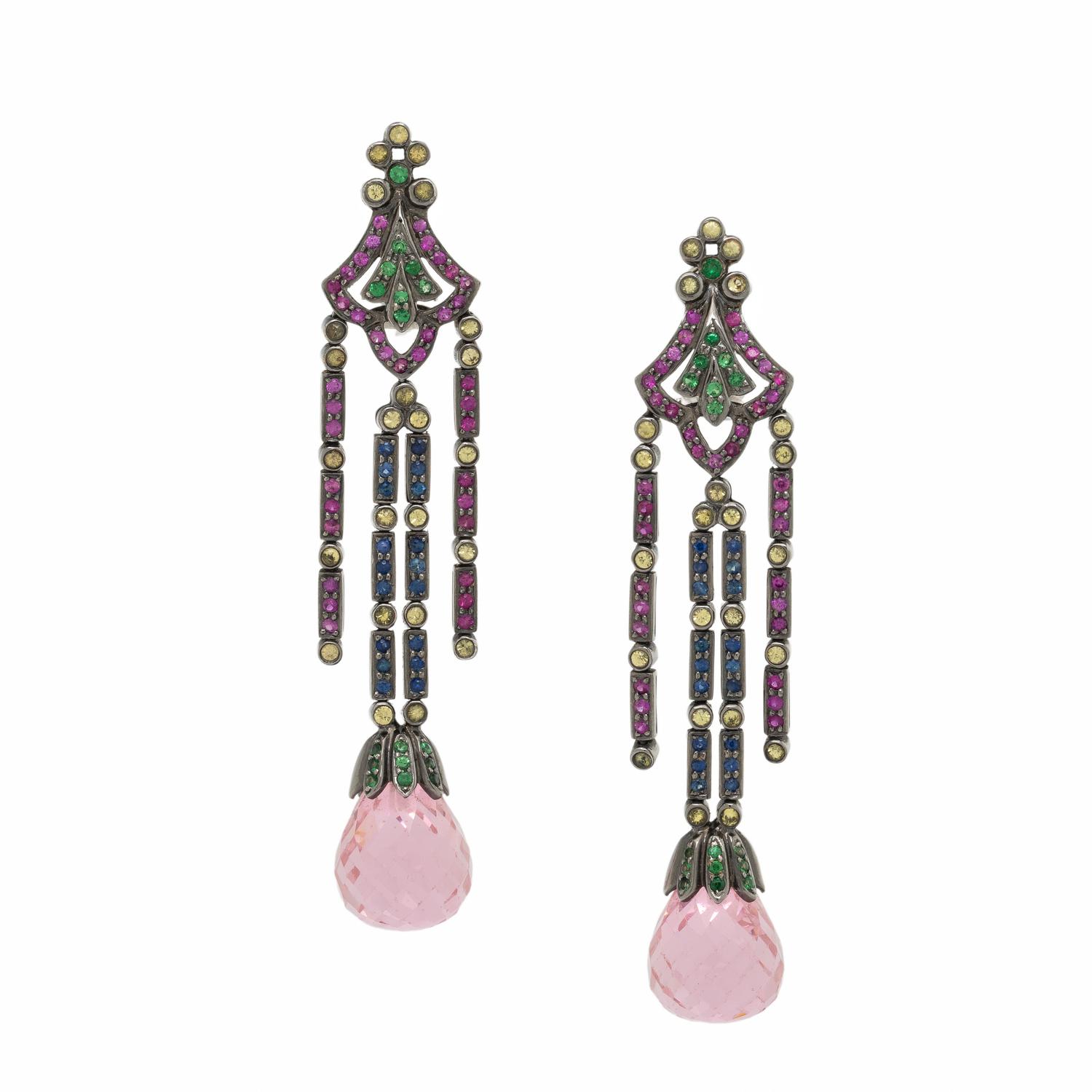 Multigem and Blackened Gold Earrings