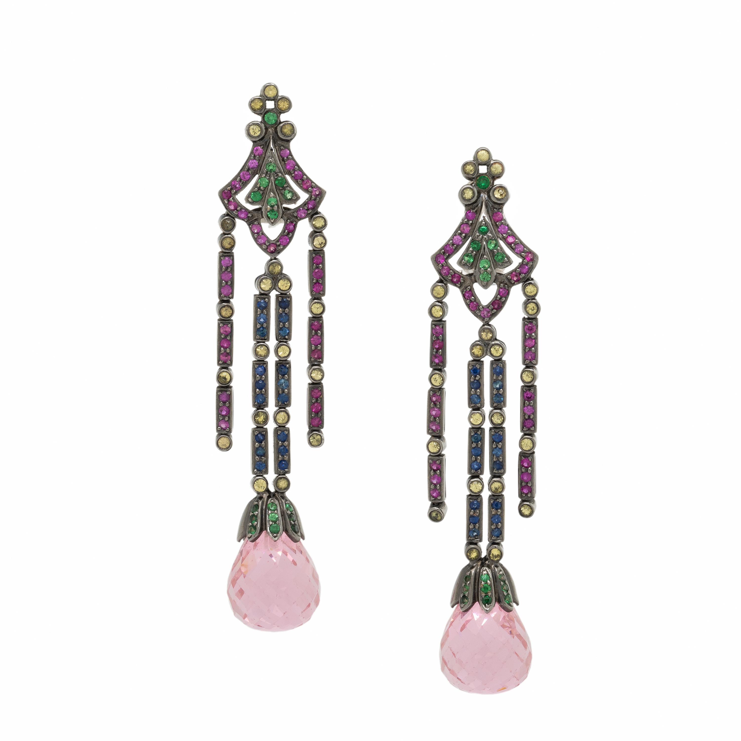 Multigem and Blackened Gold Earrings