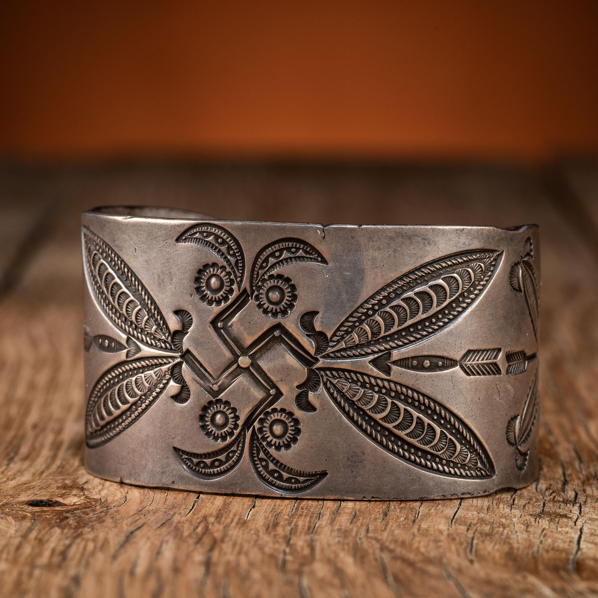Navajo Ingot Cuff Bracelet, with Stamped Whirling Log Design