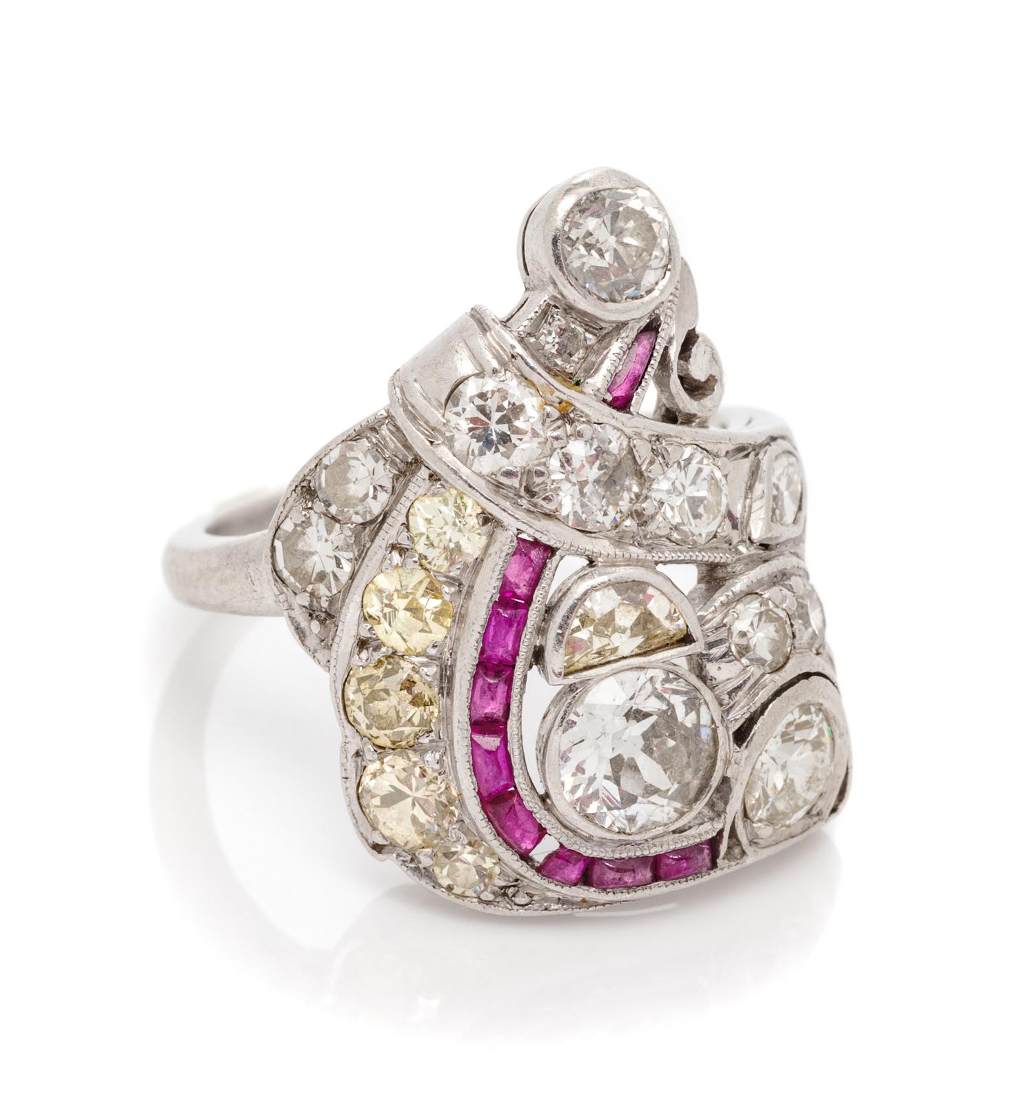 An Antique Platinum, Diamond and Ruby Ring, 3.00 dwts.