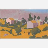 Jean Hugo (French, 1894-1984) Le Mas Gauzin avec une femme