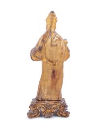 A Continental Painted, Parcel Gilt and Gem-Inset Figure of a Saint