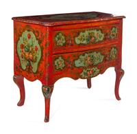 A Venetian Parcel Gilt and Polychrome Decorated Commode