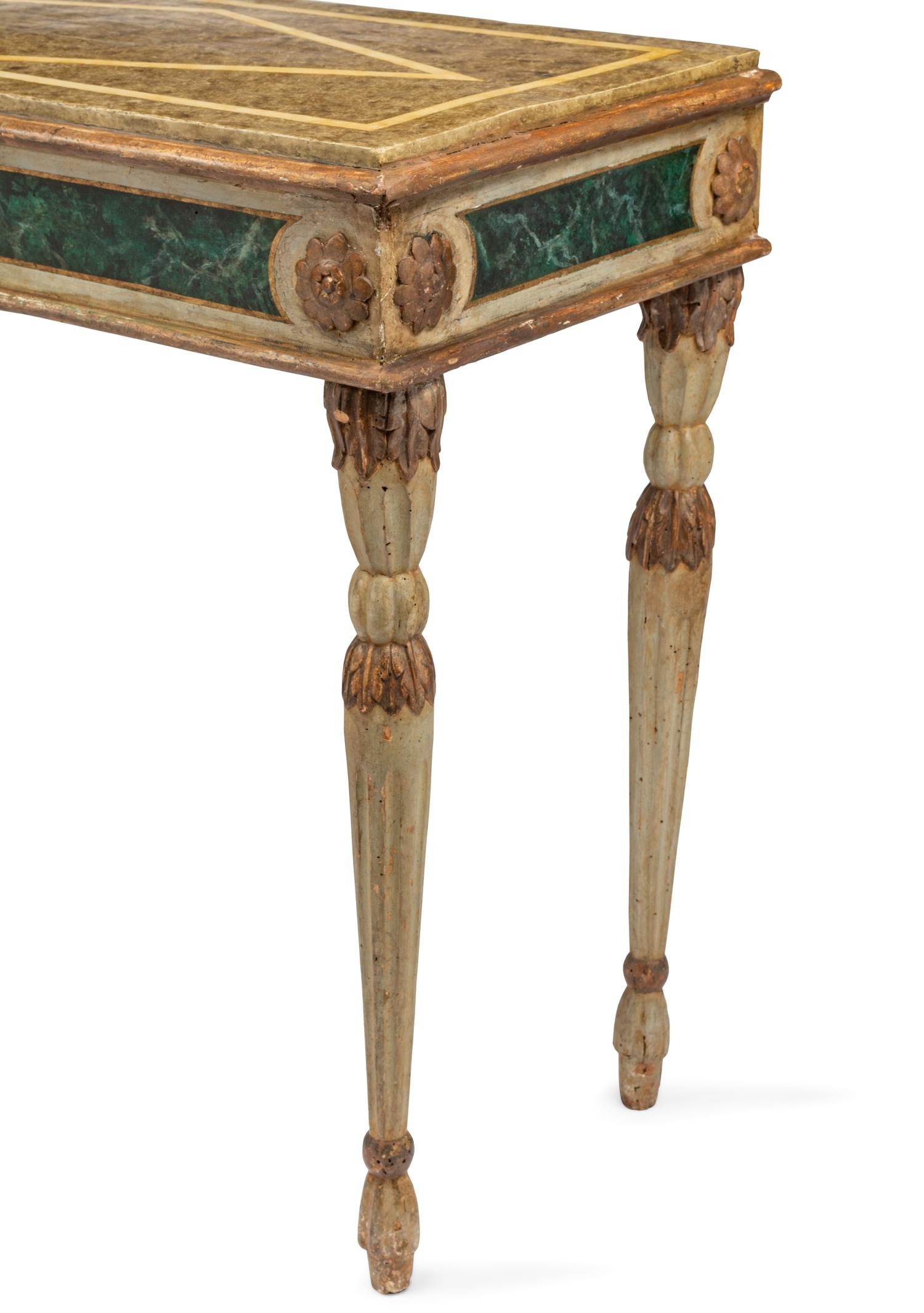 A Pair of Italian Faux Marble Painted Console Tables
