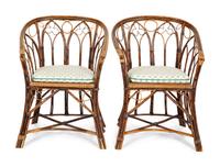 A Gothic Design Rattan Settee and Pair of Armchairs