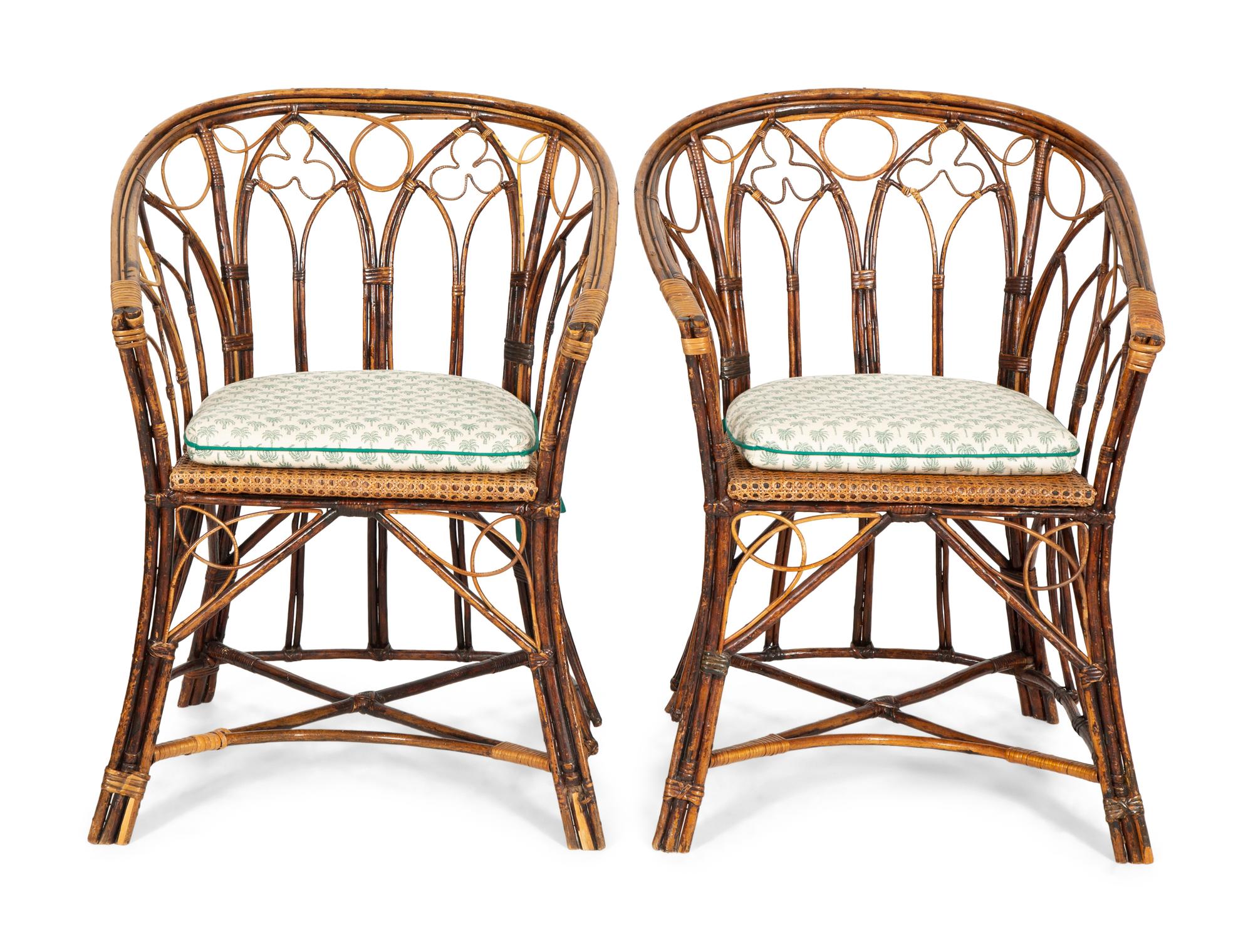 A Gothic Design Rattan Settee and Pair of Armchairs