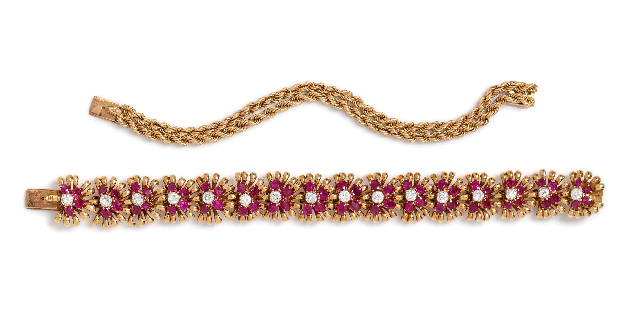 A Retro Yellow Gold, Platinum, Ruby and Diamond Bracelet, Van Cleef & Arpels, New York,