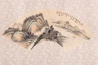 Four 'Landscape' Ink and Color on Paper Folding Fan Leaves