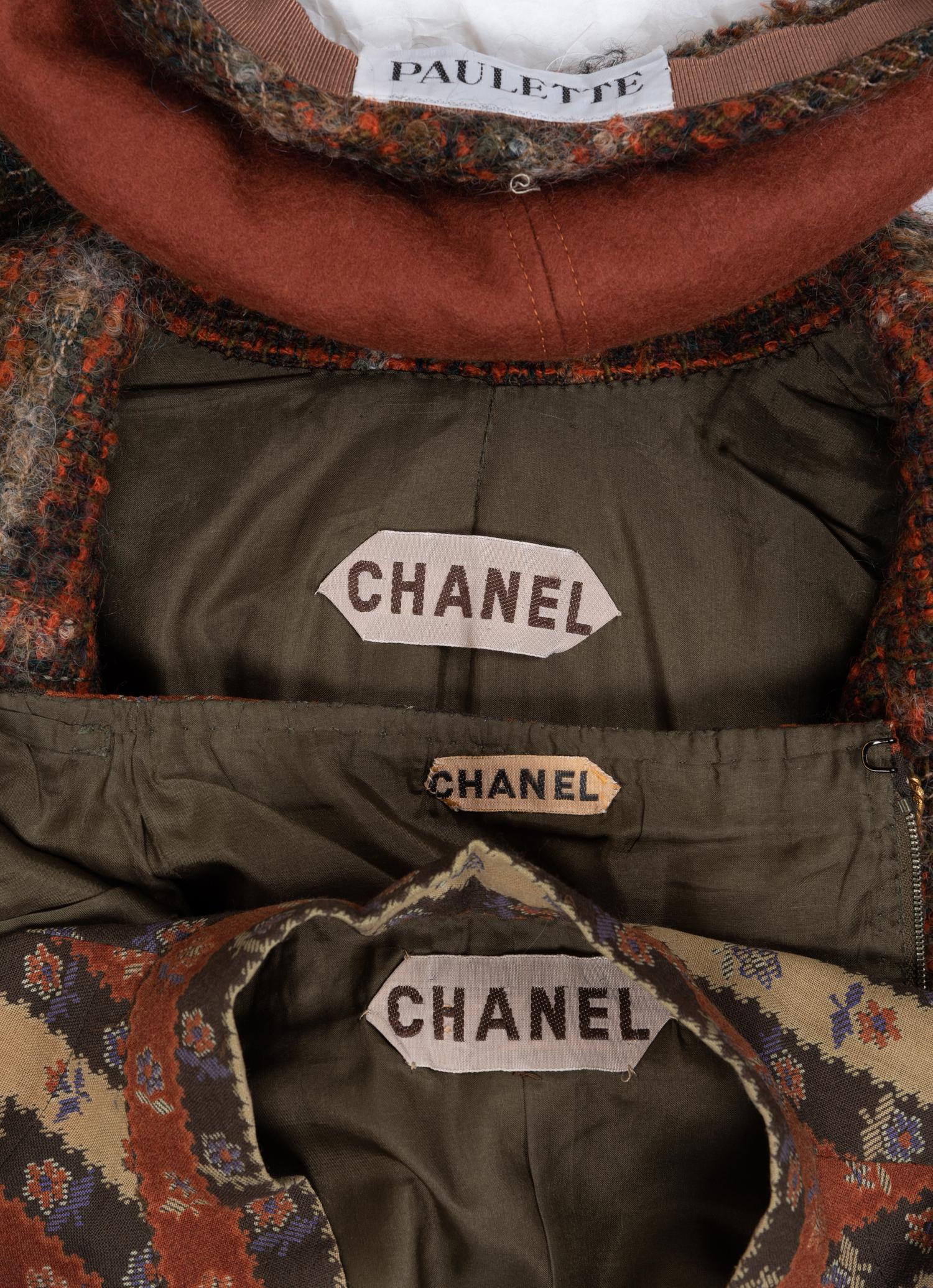 Chanel Haute Couture Skirt Suit and Coat, with Paulette Beret, 1981