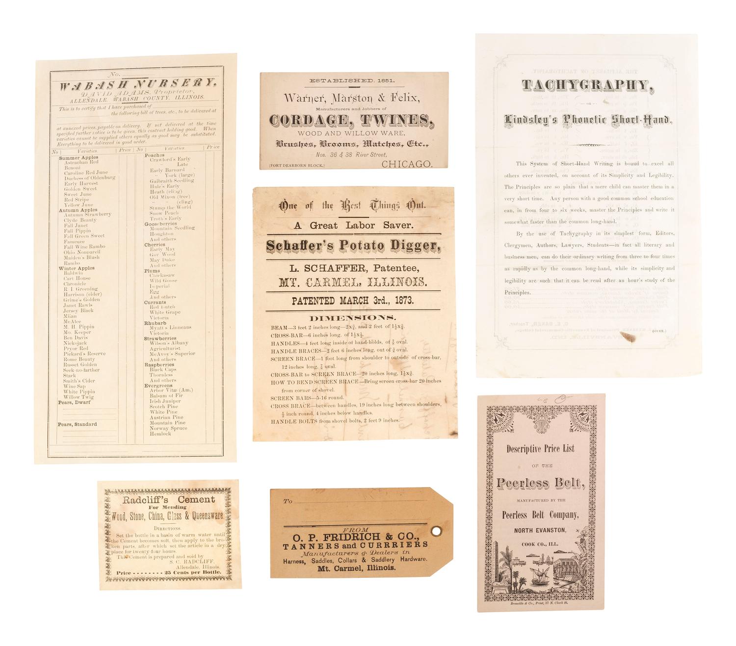 [ADVERTISING]. A group of 19th-century broadsides, handbills, and other advertising-elated ephemera.