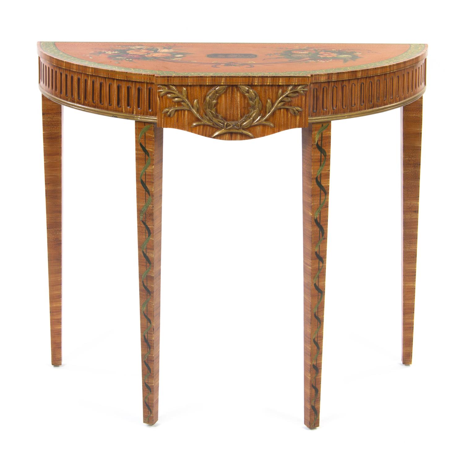 An Edwardian Style Console Table, Height 34 x width 40 1/2 x depth 18 1/2 inches.