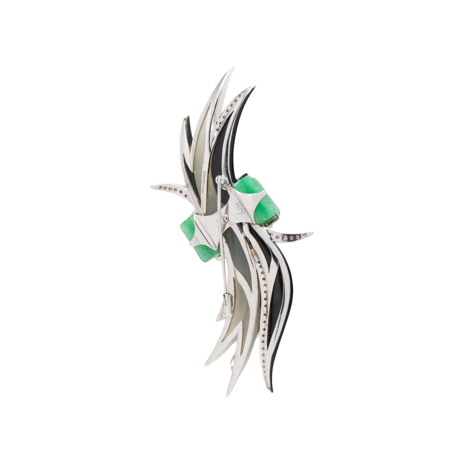 EDWARD CHIU, DIAMOND, JADE AND ENAMEL PIN