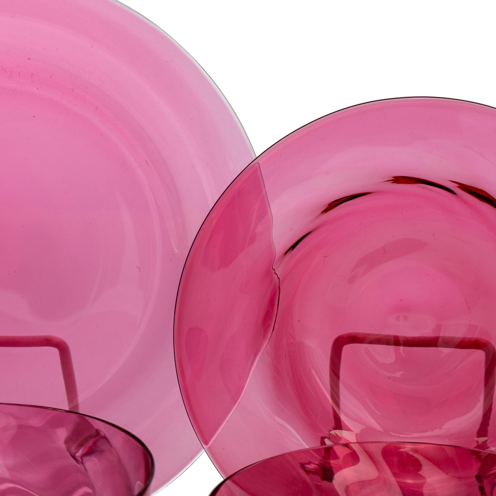 An Italian Glass Serving Bowl and a Set of Red Glass Tableware