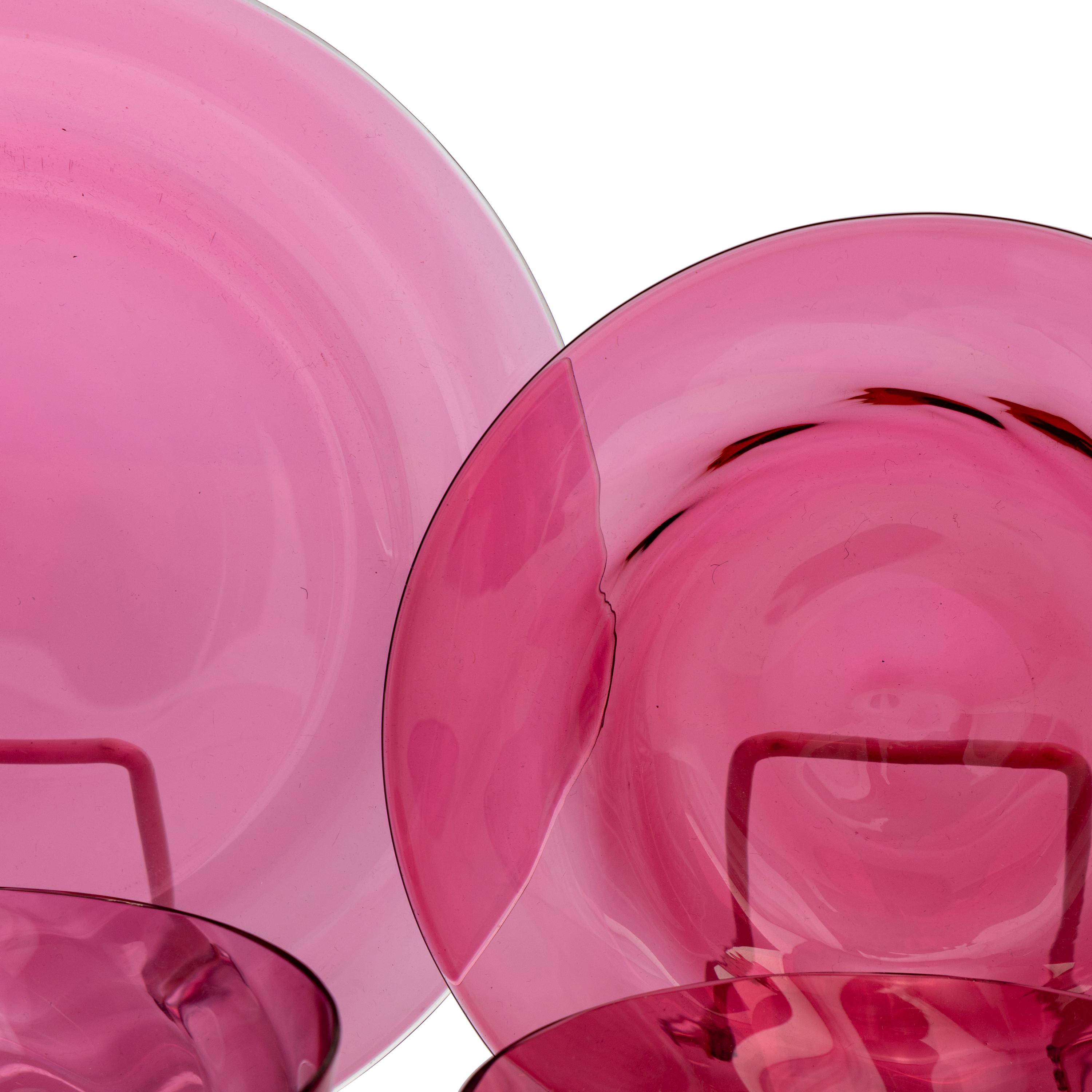 An Italian Glass Serving Bowl and a Set of Red Glass Tableware