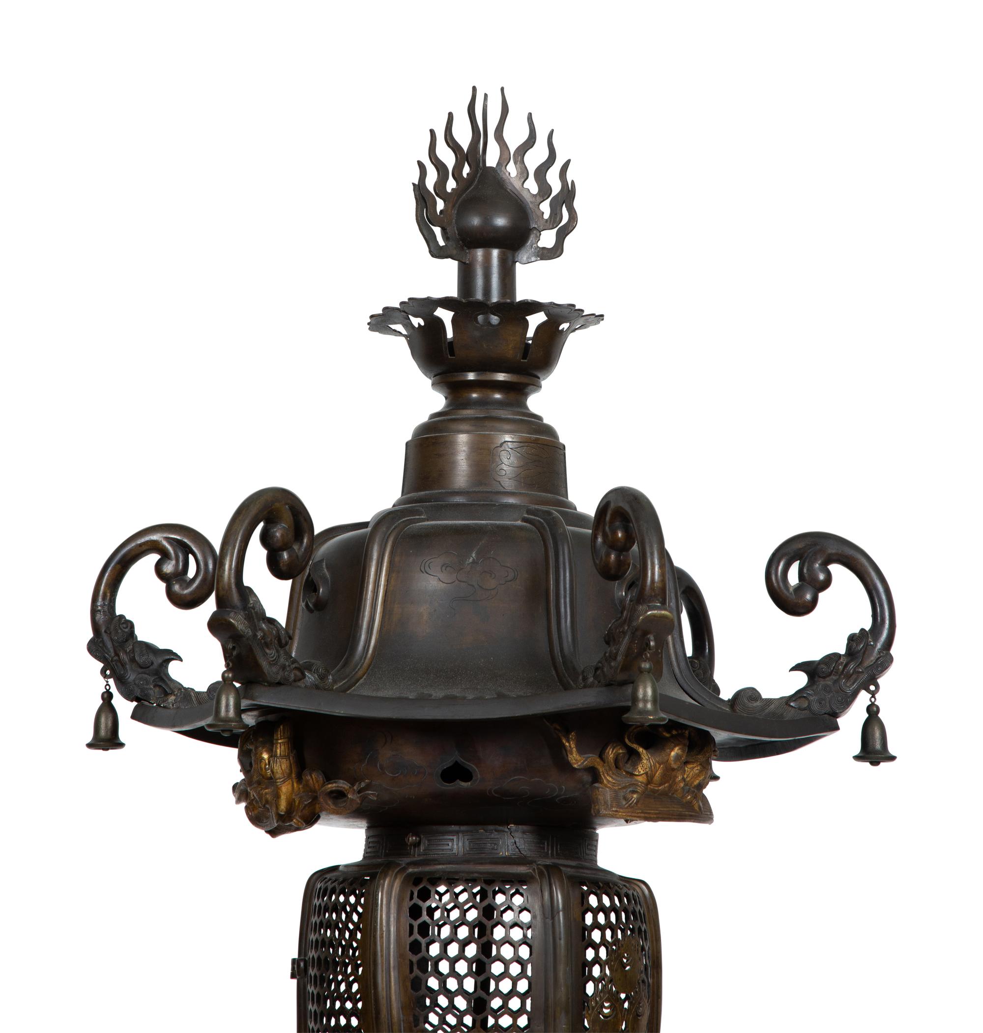 A Monumental Japanese Bronze Garden Lantern