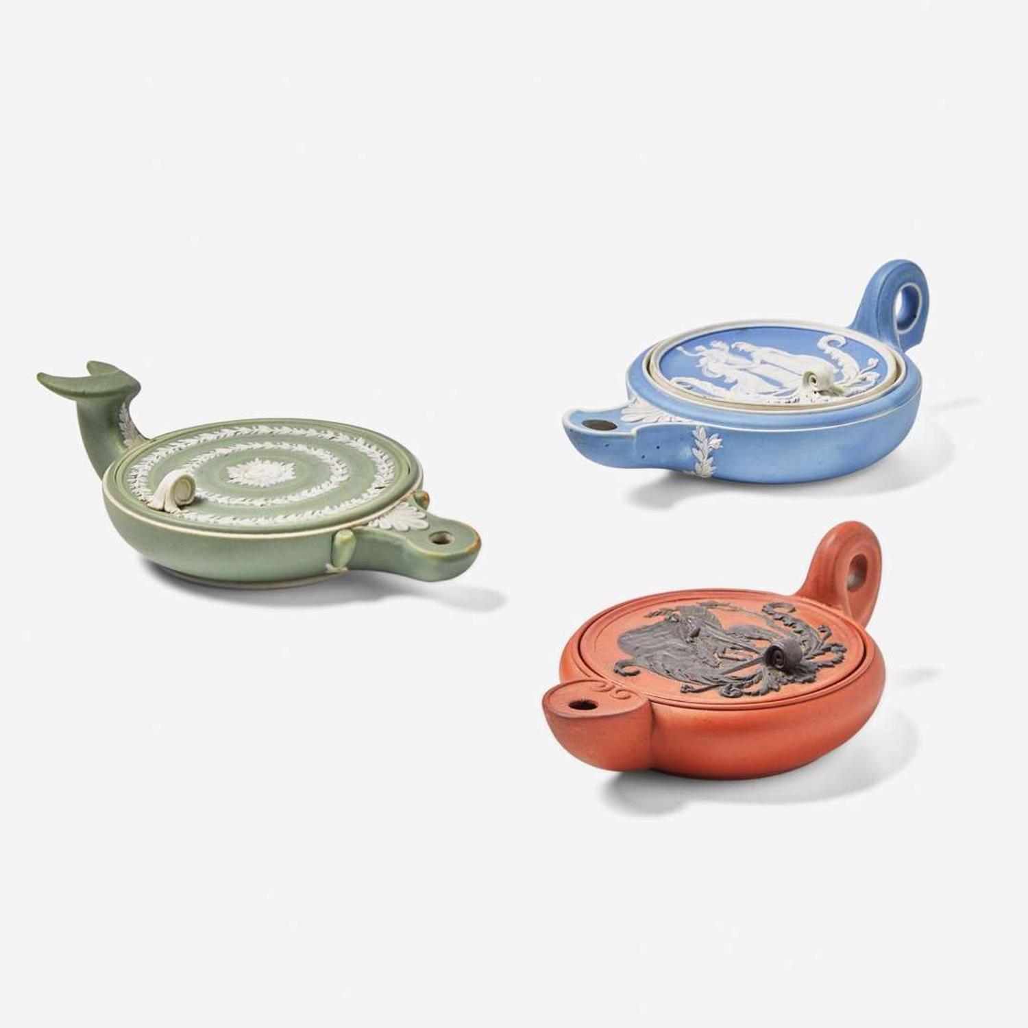Three Wedgwood Dry Bodied Oil Lamps UK, 19th century