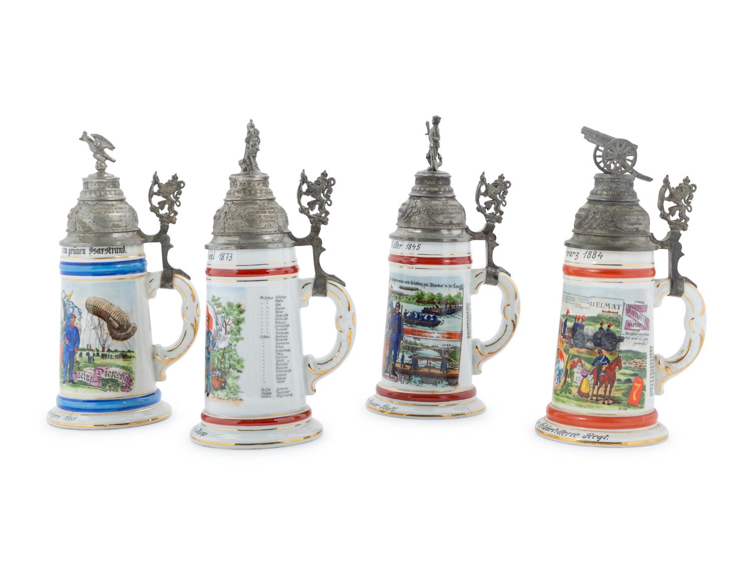 A Group of Regimental Porcelain Lithophane Beer Steins