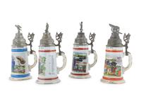 A Group of Regimental Porcelain Lithophane Beer Steins