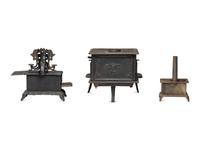 Three Salesman's Sample or Child's Toy Cast Iron Stoves