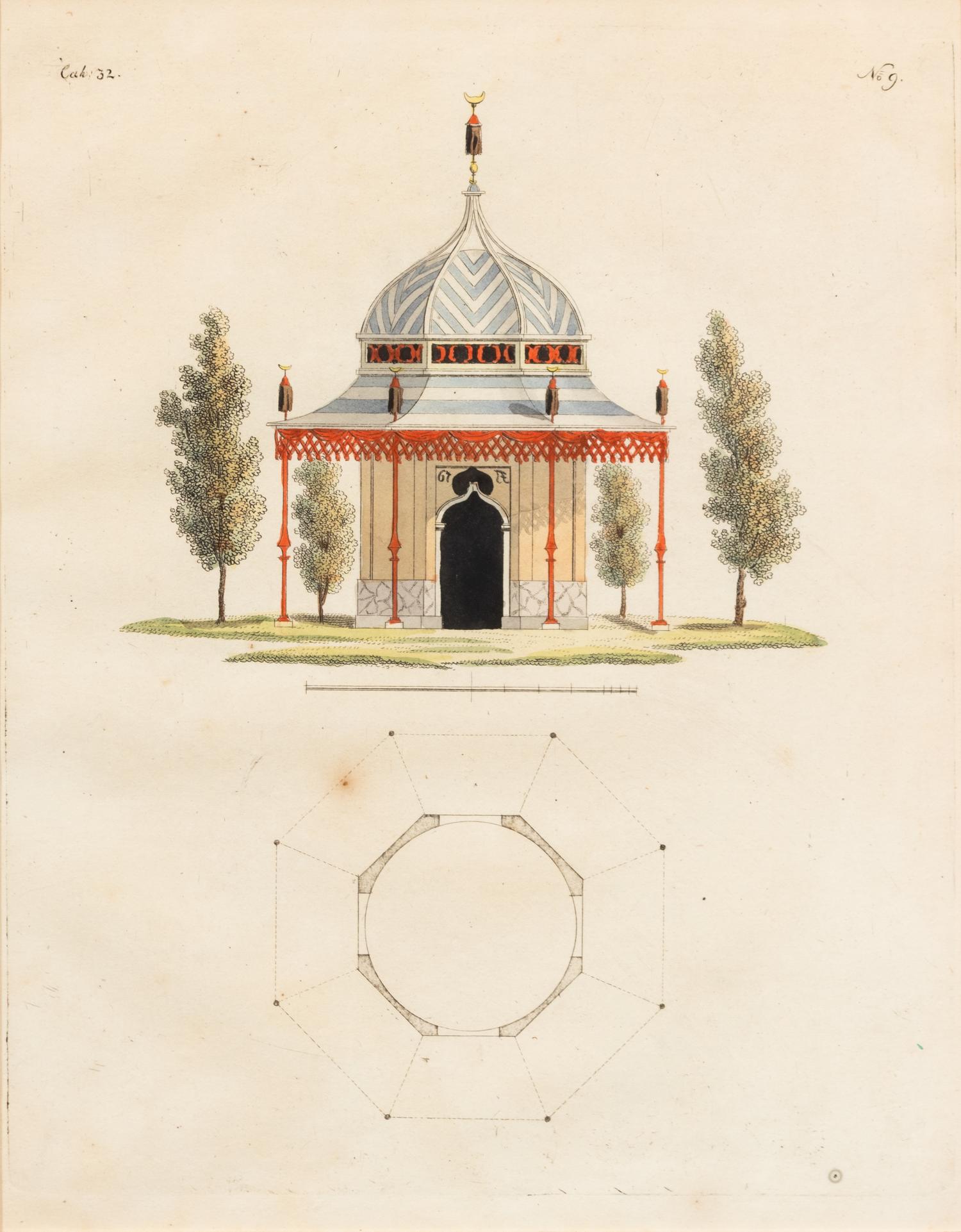 A Collection of Gilt Framed Hand Colored Engravings of Follies Framed size 12 3/8 x 15 3/8 inches. — 19TH CENTURY
