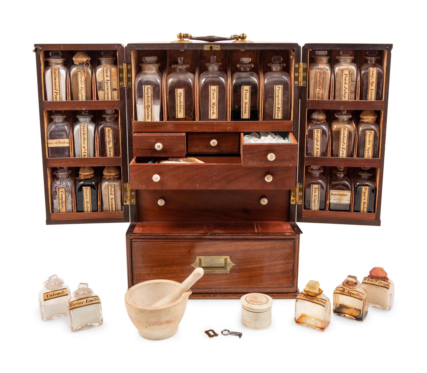 A Regency Figured Mahogany Travelling Apothecary Chest