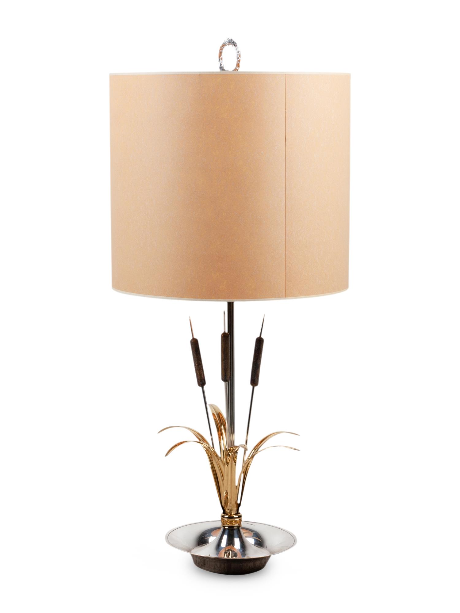 A Silvered and Gilt Metal "Cattail" Lamp in the Style of Maison Charles