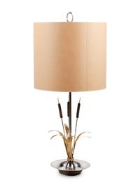 A Silvered and Gilt Metal "Cattail" Lamp in the Style of Maison Charles