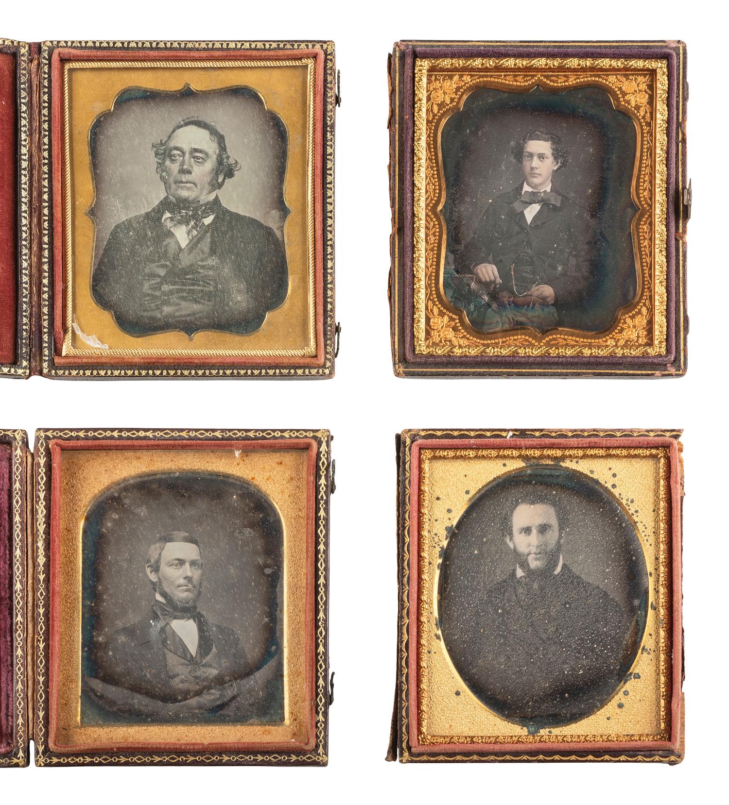 [EARLY PHOTOGRAPHY]. 28 sixth plate daguerreotypes of men with notable hairstyles & facial hair.
