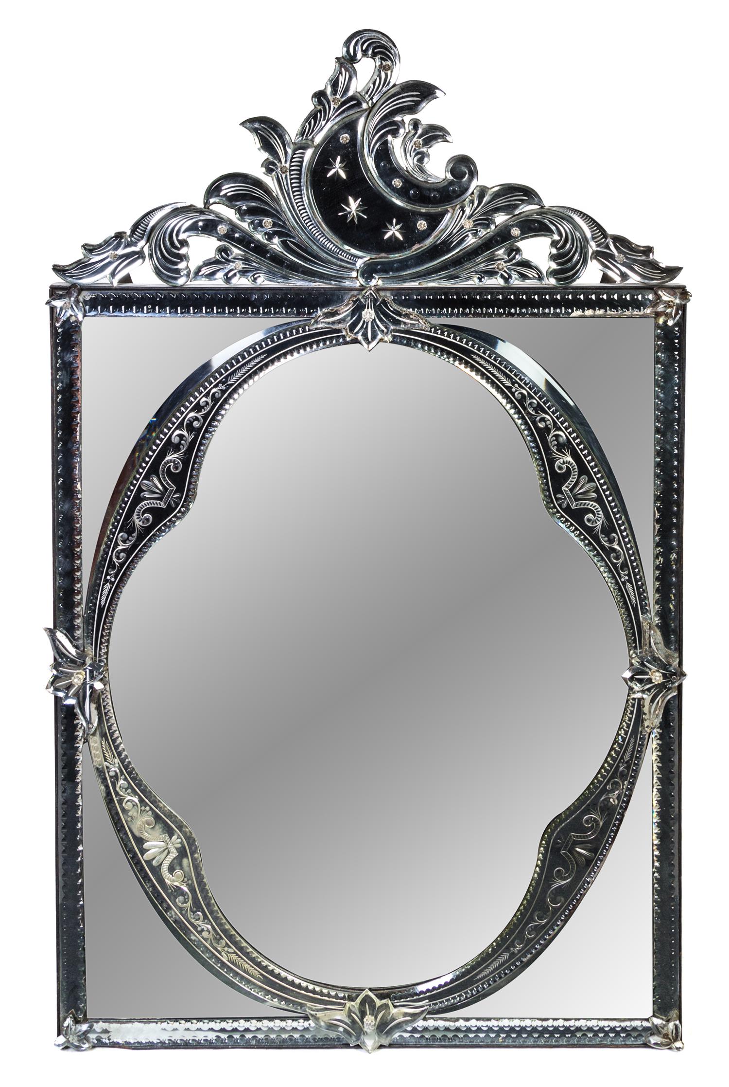 A Venetian Glass Mirror Height 47 1/4 x width 28 1/4 inches. — 20TH CENTURY