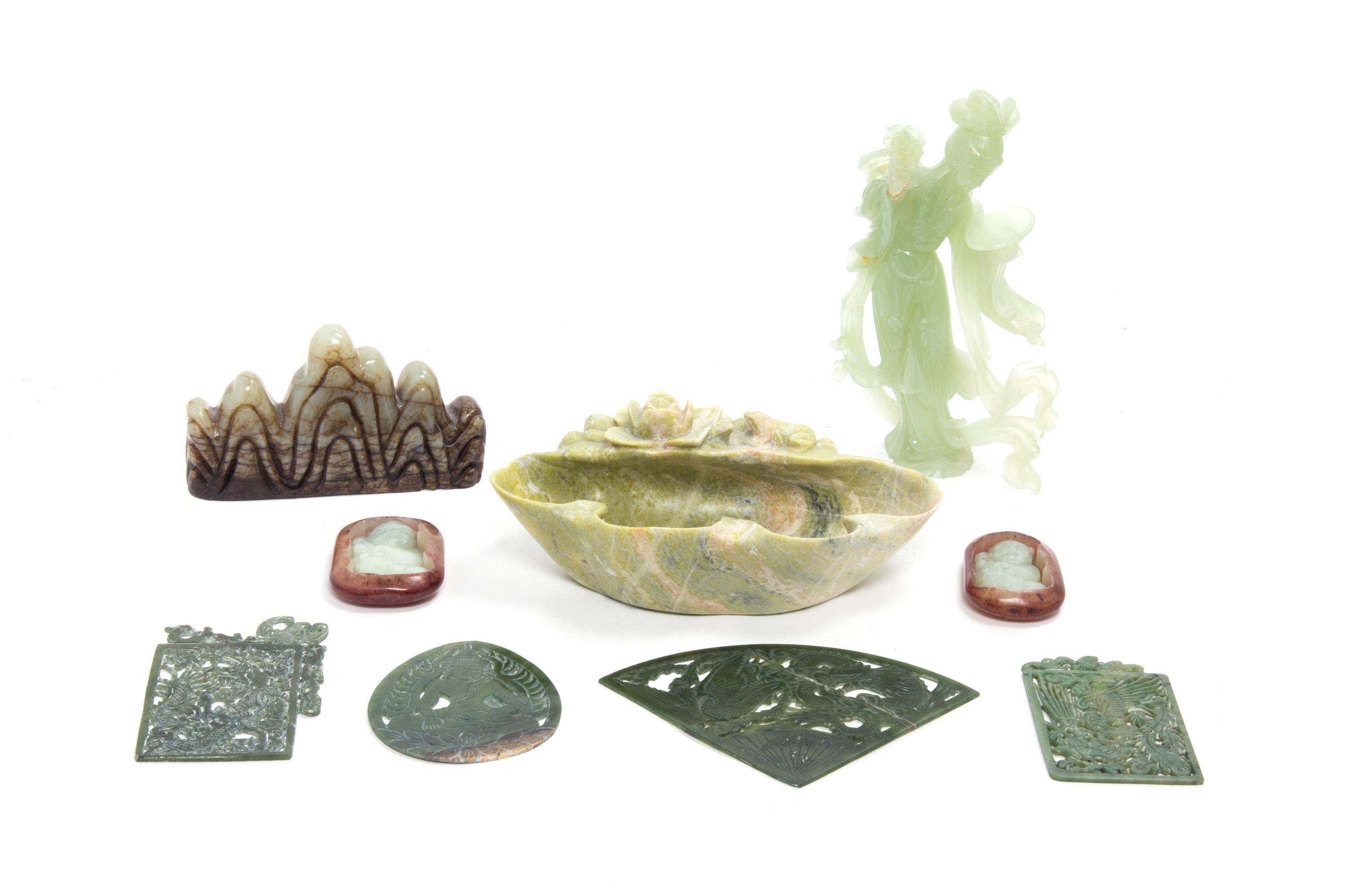 A Collection of Carved Hardstone Articles Height of tallest 7 1/4 inches.