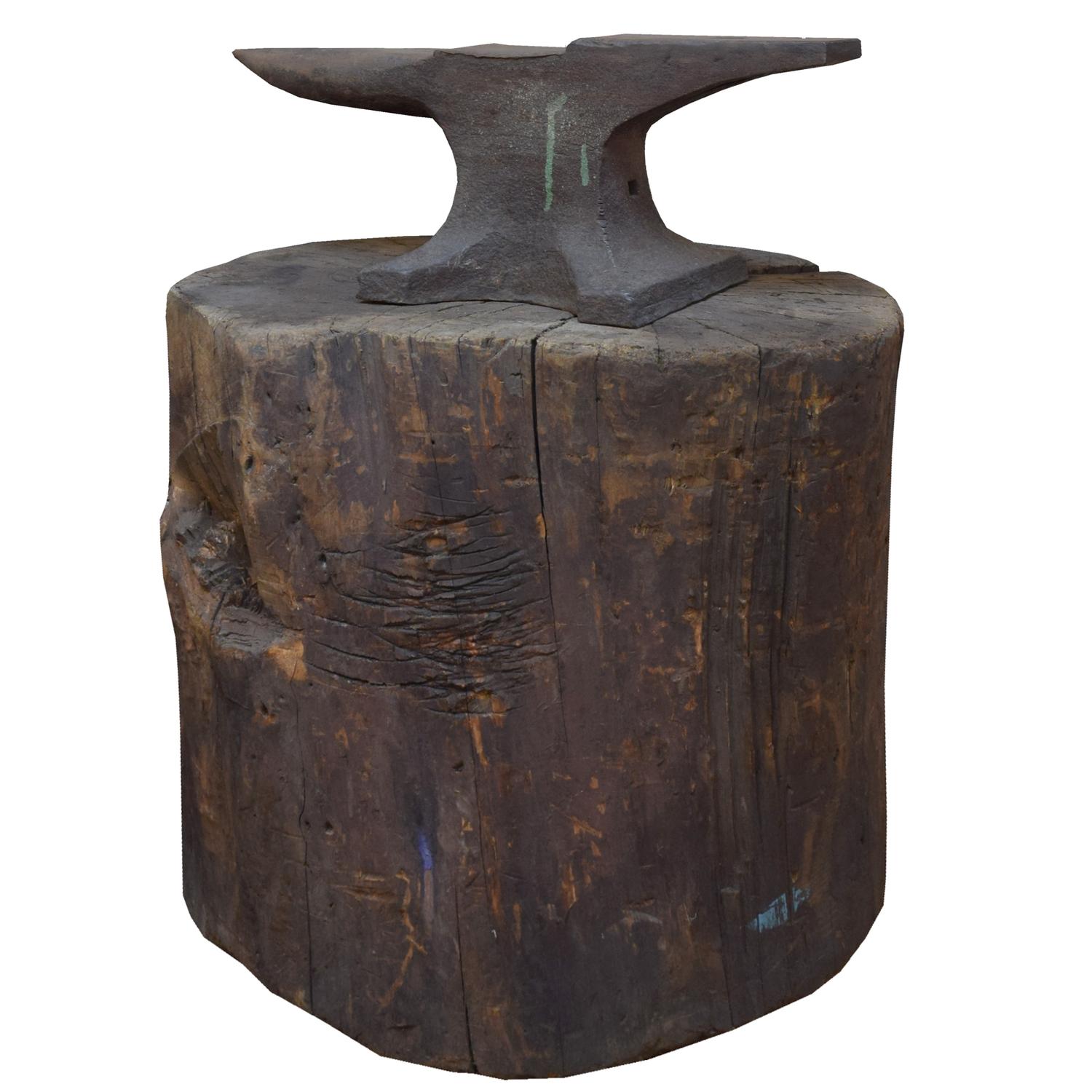 An Industrial Anvil on a Wood Base 26.5" W x 22" D x 33.5" H — United States, 19th Century