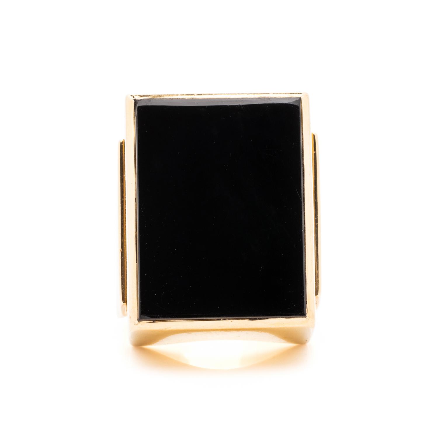 COLLECTION OF YELLOW GOLD AND ONYX JEWELRY
