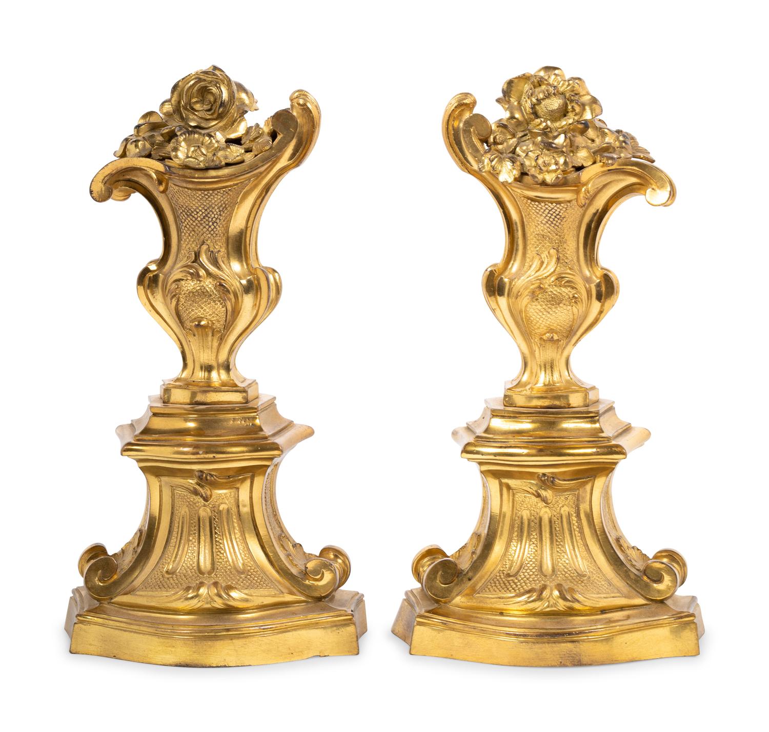 A Pair of Régence Style Gilt Bronze Chenets