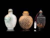 Three Chinese Hardstone Snuff Bottles