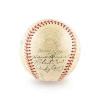 A 1955 New York Yankees Team Signed Autograph Baseball Including Mickey Mantle (Beckett Authentication Services) - 30 Signatures