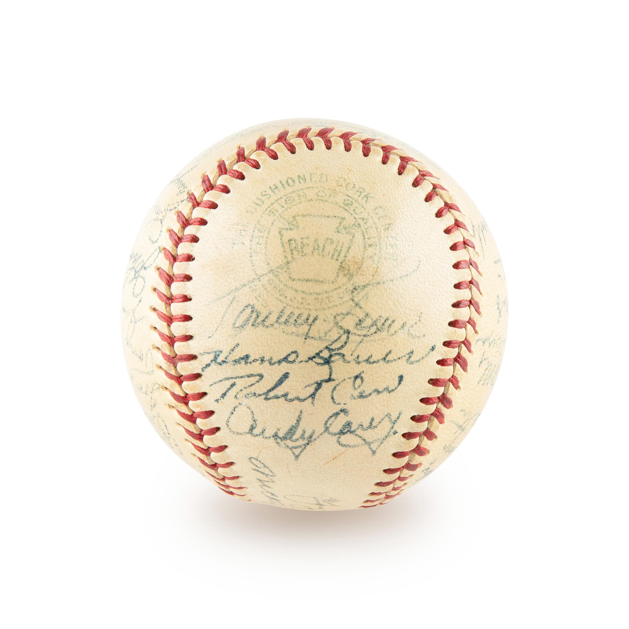 A 1955 New York Yankees Team Signed Autograph Baseball Including Mickey Mantle (Beckett Authentication Services) - 30 Signatures