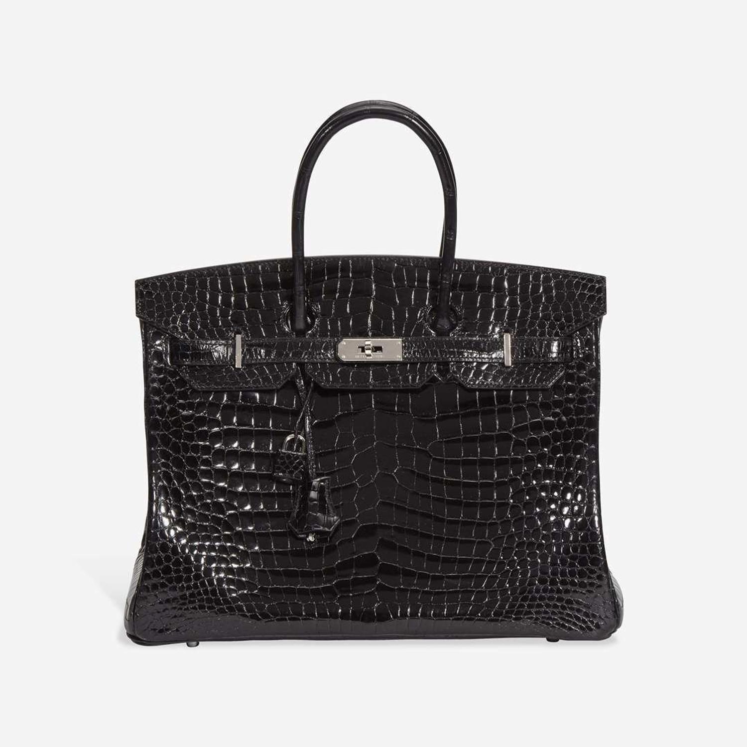 An Hermès Shiny Black Porosus Crocodile Birkin 35 with Palladium Hardware 2013