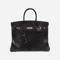 An Hermès Shiny Black Porosus Crocodile Birkin 35 with Palladium Hardware 2013