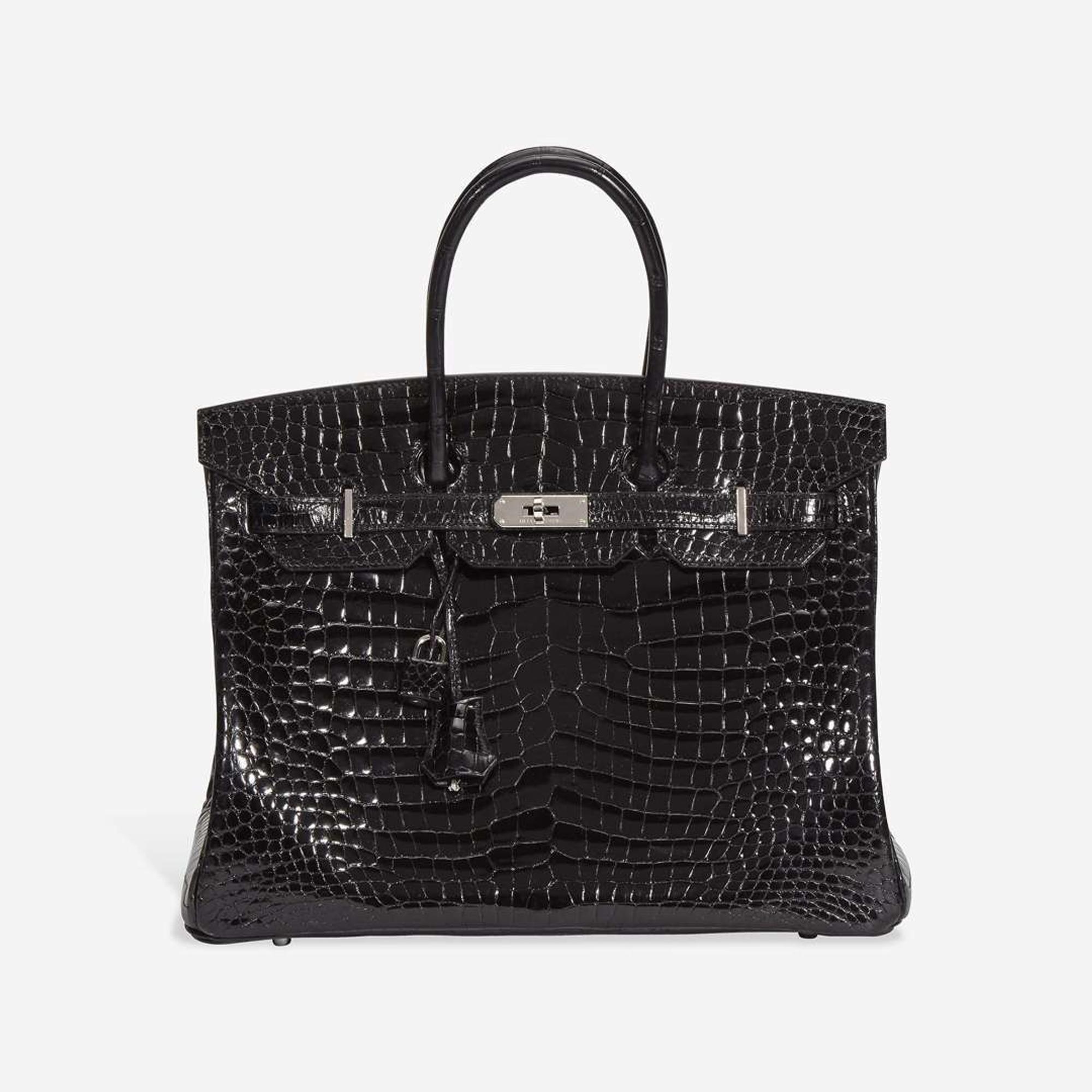 An Hermès Shiny Black Porosus Crocodile Birkin 35 with Palladium Hardware 2013