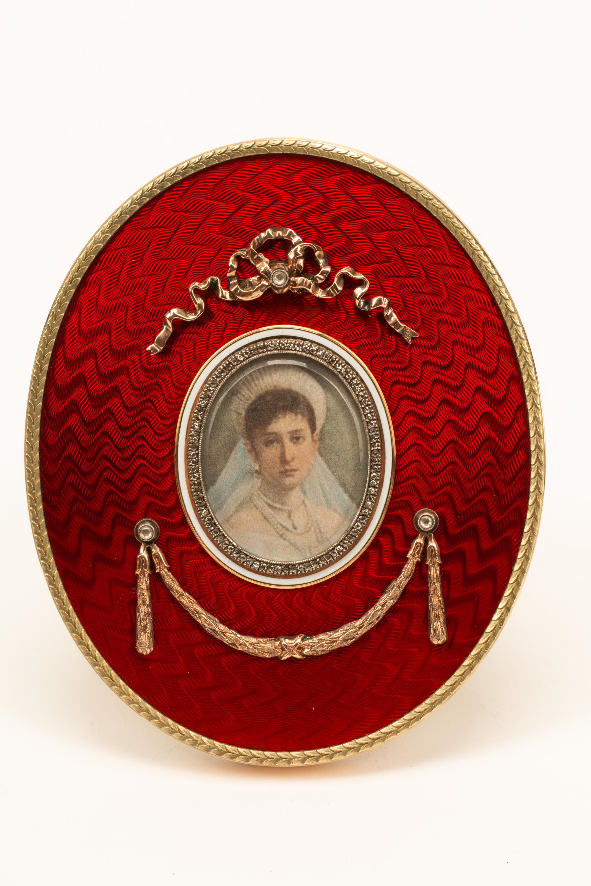 A Vari-Color Gold, Diamond and Guilloché Enamel Picture Frame
