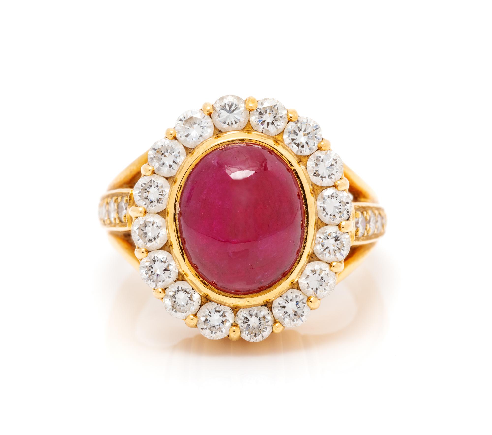 An 18 Karat Yellow Gold, Ruby and Diamond Ring, Montreaux,