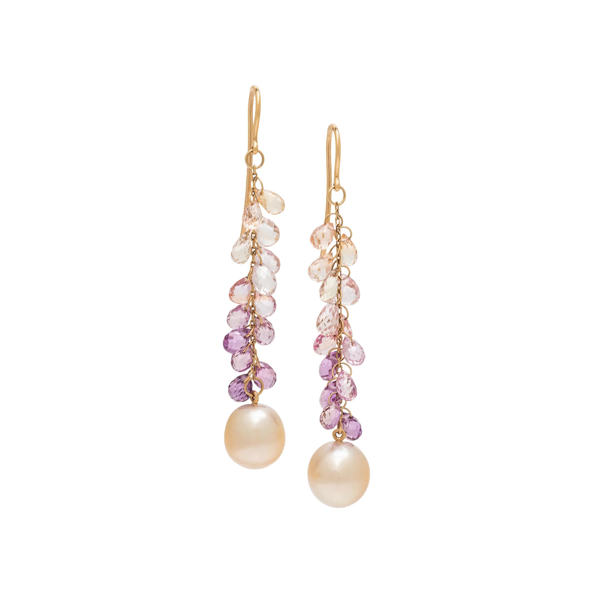 AUTORE, OMBRÉ SAPPHIRE BRIOLETTE AND SOUTH SEA CULTURED PEARL EARRINGS