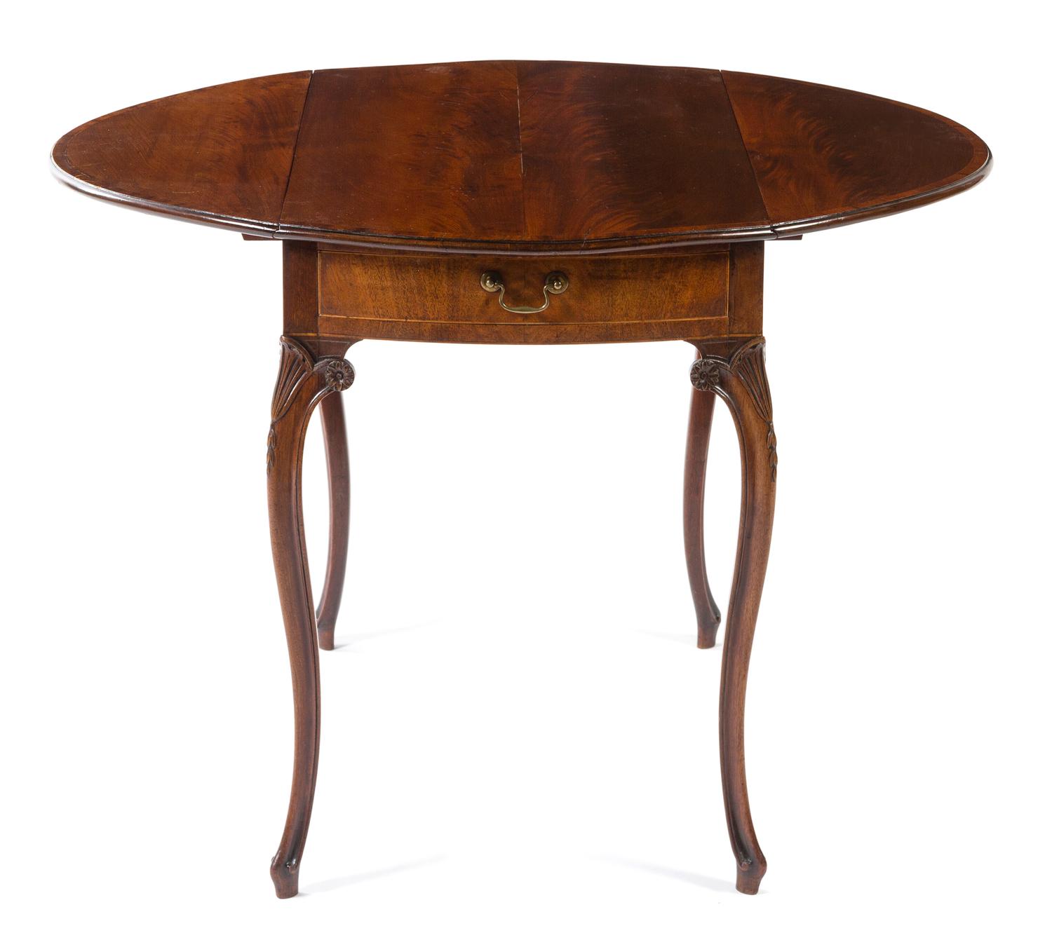 A George II Inlaid Mahogany Pembroke Table Height 28 x width 32 x depth 40 inches.