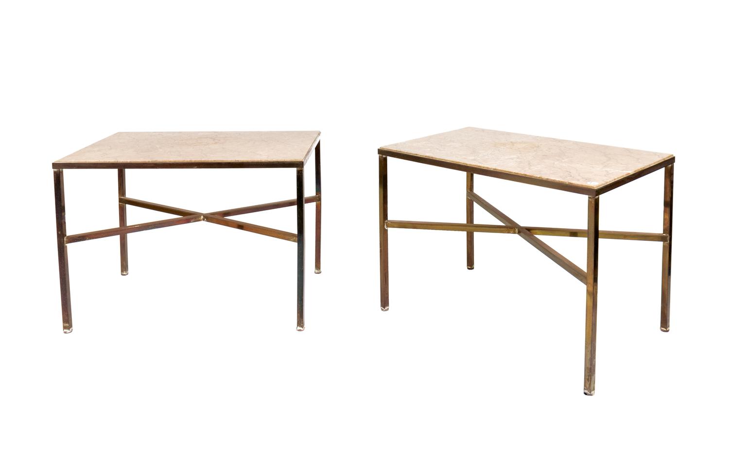 A Pair of Brass Greyish Pink Marble Top Side Tables — 20TH CENTURY