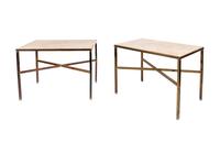 A Pair of Brass Greyish Pink Marble Top Side Tables — 20TH CENTURY